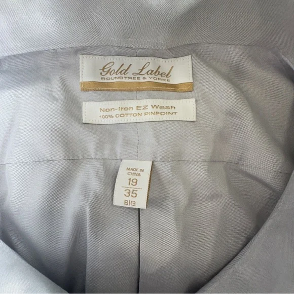 Golden Label Roundtree & Yorke Neck 19 Light Grey Dress Shirt - Picture 3 of 3